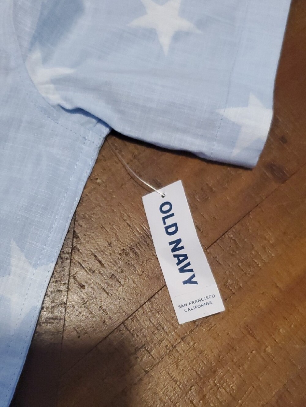 Old Navy Light Blue Star Button-Down Shirt with Red Stripe Pocket - Picture 4 of 4